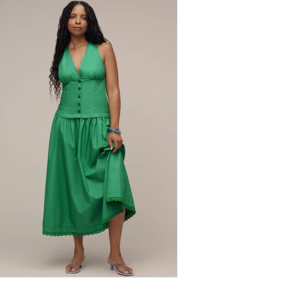 Anthropologie Maeve Halter V-Neck Drop-Waist Midi Dress LP PL petite new nwt - Picture 1 of 8